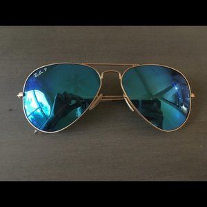 AUTHENTIC RAY BAN POLARIZED AVIATORS BLUE w/GOLD FRAME RB3025 LARGE 58 14